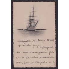 ARGENTINA ANTIGUA TARJETA POSTAL LA FRAGATA SARMIENTO EN MAGALLANES CHILE